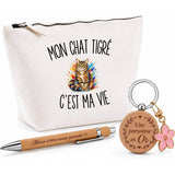 Coffret Cadeau Mon Chat Tigré c’est ma vie – Trousse, stylo bambou et porte-clés