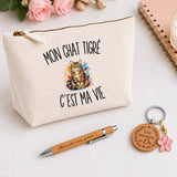 Coffret Cadeau Mon Chat Tigré c’est ma vie – Trousse, stylo bambou et porte-clés