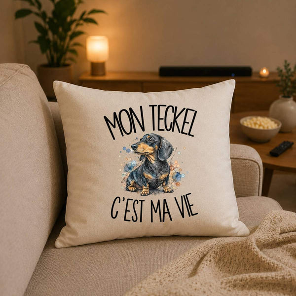 Housse de Coussin Mon Teckel c'est ma vie