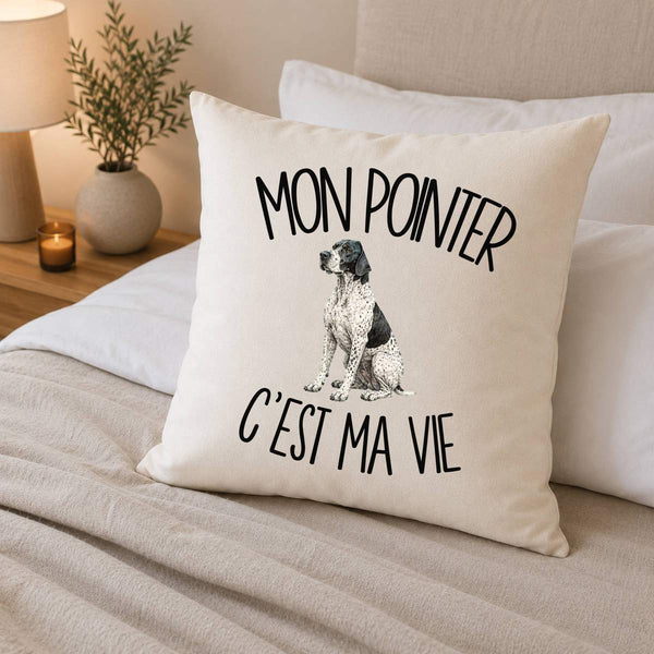 Housse de Coussin Mon Pointer c'est ma vie