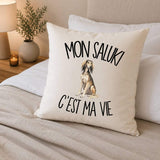 Housse de Coussin Mon Saluki c'est ma vie