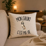 Housse de Coussin Mon Saluki c'est ma vie
