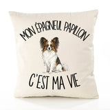 Housse de Coussin Mon Épagneul Papillon c'est ma vie