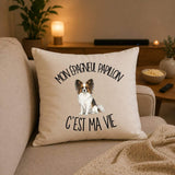 Housse de Coussin Mon Épagneul Papillon c'est ma vie