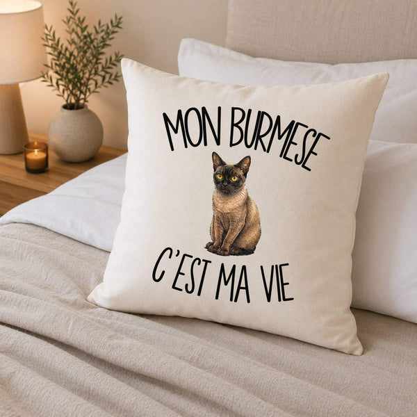Housse de Coussin Mon Burmese c'est ma vie