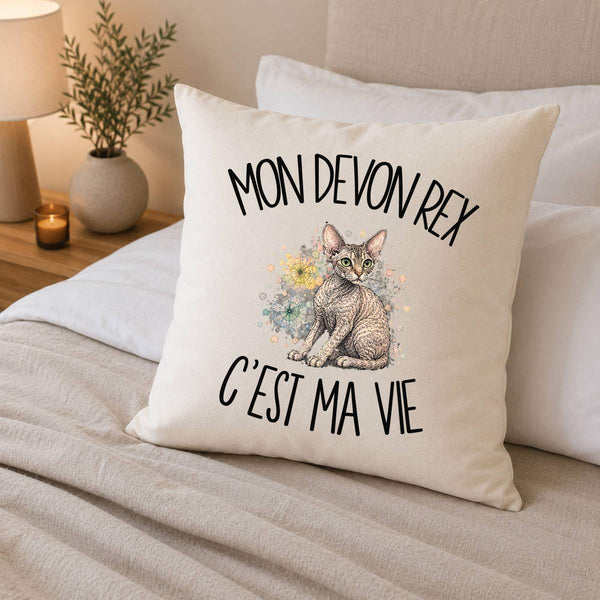 Housse de Coussin Mon Devon Rex c'est ma vie