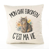 Housse de Coussin Mon Chat Européen c'est ma vie