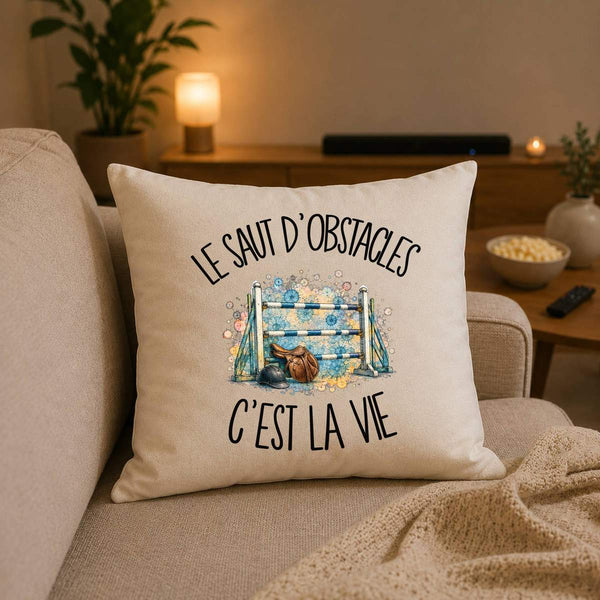 Housse de Coussin Le saut d'obstacles c'est la vie
