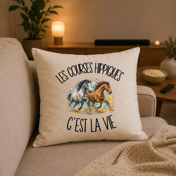 Housse de Coussin Les courses hippiques c'est la vie