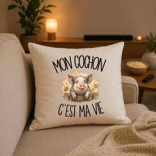 Housse de Coussin Mon cochon c'est ma vie