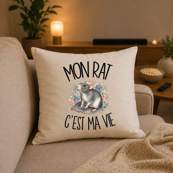 Housse de Coussin Mon rat c'est ma vie