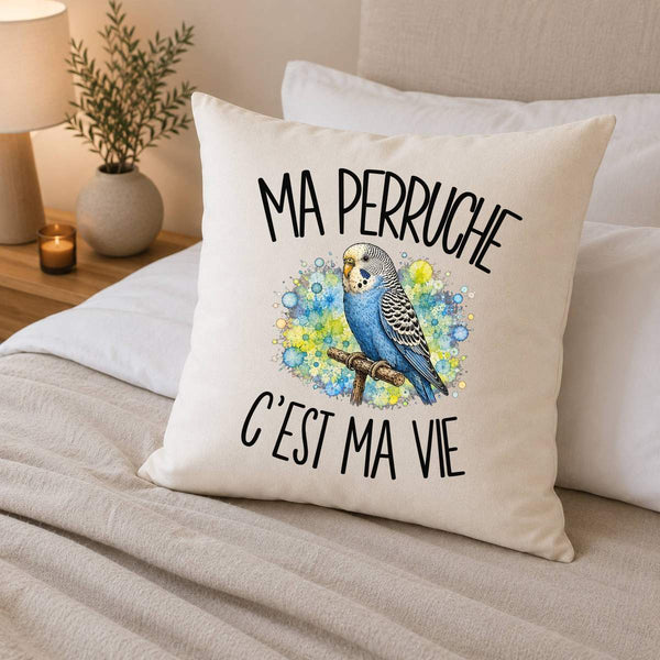 Housse de Coussin Ma perruche c'est ma vie