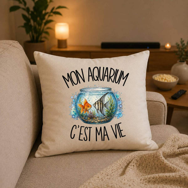 Housse de Coussin Mon aquarium c'est ma vie
