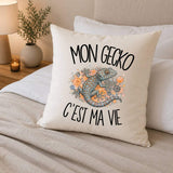 Housse de Coussin Mon gecko c'est ma vie