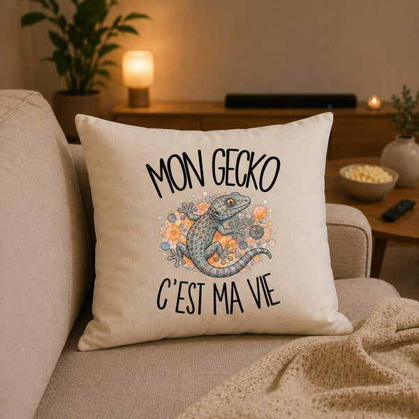 Housse de Coussin Mon gecko c'est ma vie