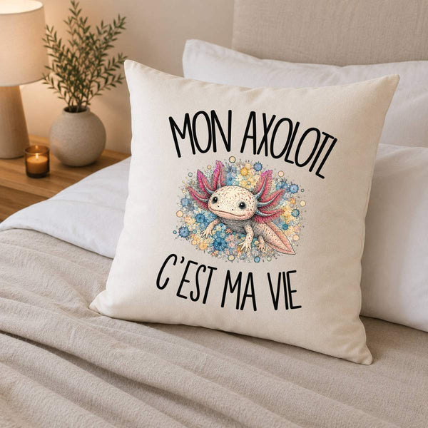 Housse de Coussin Mon axolotl c'est ma vie