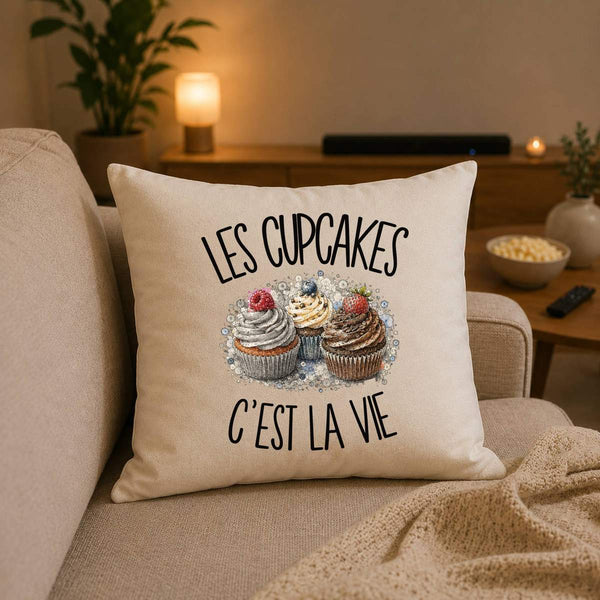 Housse de Coussin Les cupcakes c'est la vie