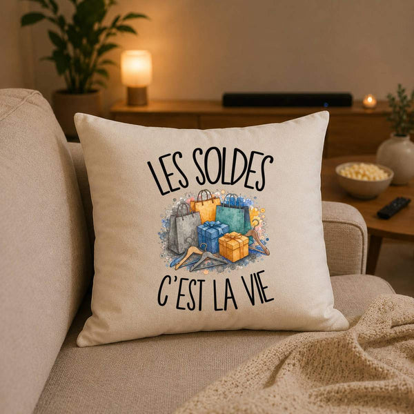 Housse de Coussin Les soldes c'est la vie