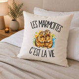 Housse de Coussin Les marmottes c'est la vie