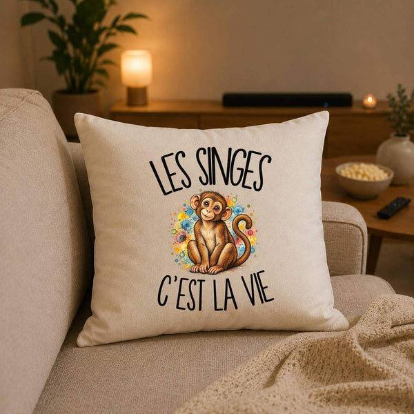 Housse de Coussin Les singes c'est la vie