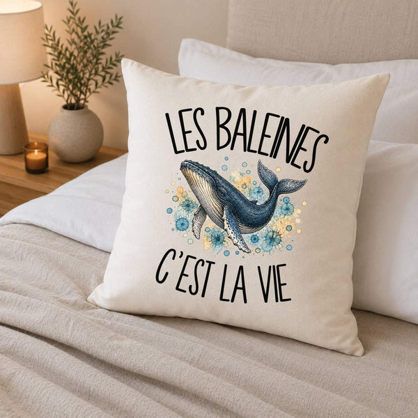 Housse de Coussin Les baleines c'est la vie