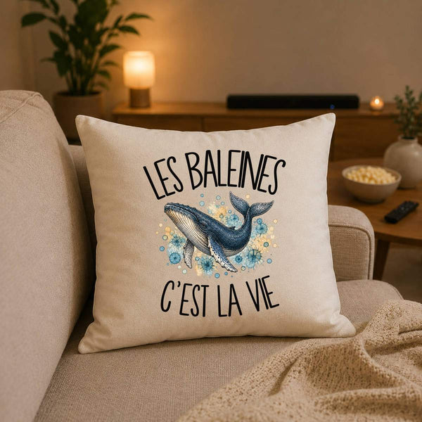 Housse de Coussin Les baleines c'est la vie