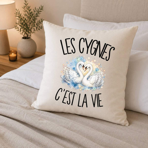Housse de Coussin Les cygnes c'est la vie