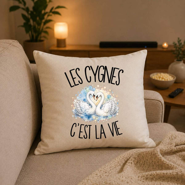 Housse de Coussin Les cygnes c'est la vie