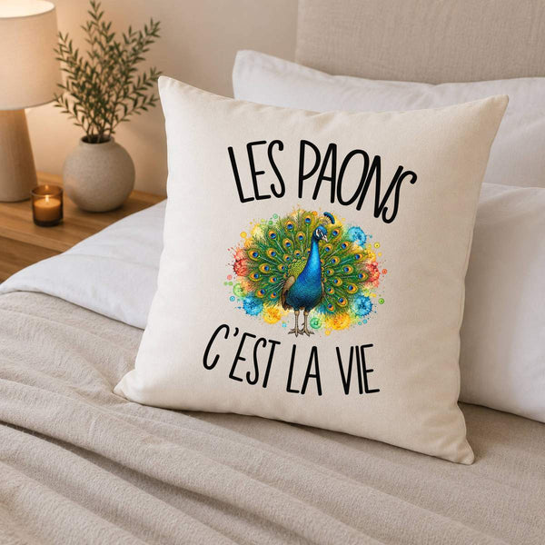 Housse de Coussin Les paons c'est la vie