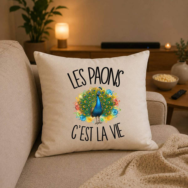 Housse de Coussin Les paons c'est la vie