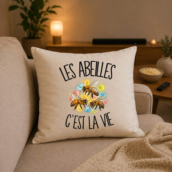 Housse de Coussin Les abeilles c'est la vie