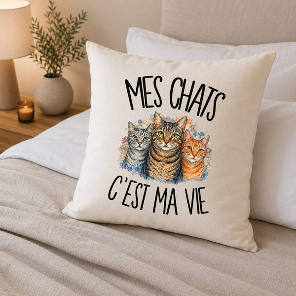 Housse de Coussin Mes chats c'est ma vie