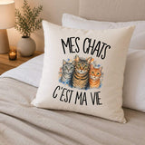 Housse de Coussin Mes chats c'est ma vie