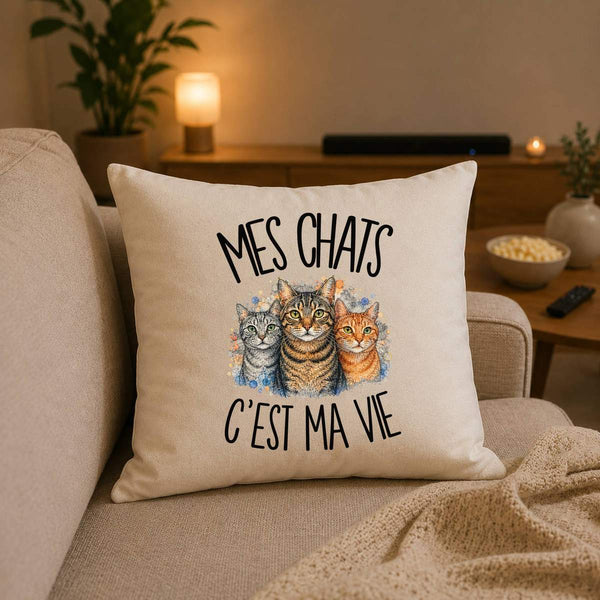 Housse de Coussin Mes chats c'est ma vie