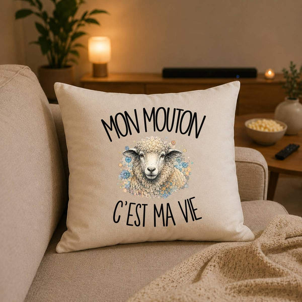 Housse de Coussin Mon mouton c'est ma vie