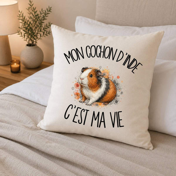 Housse de Coussin Mon cochon d'Inde c'est ma vie
