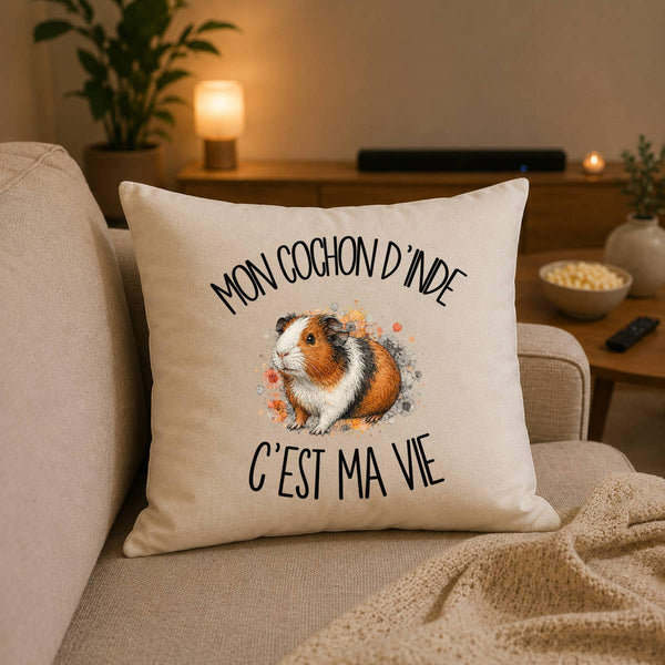 Housse de Coussin Mon cochon d'Inde c'est ma vie