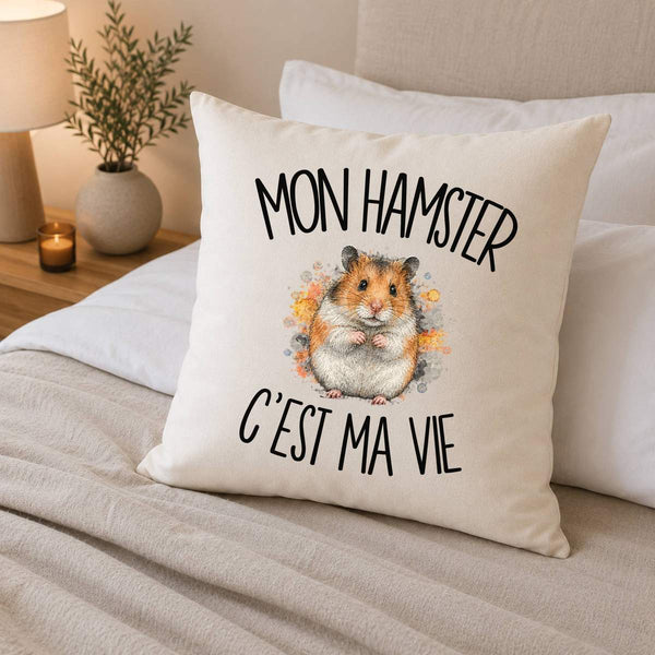 Housse de Coussin Mon hamster c'est ma vie