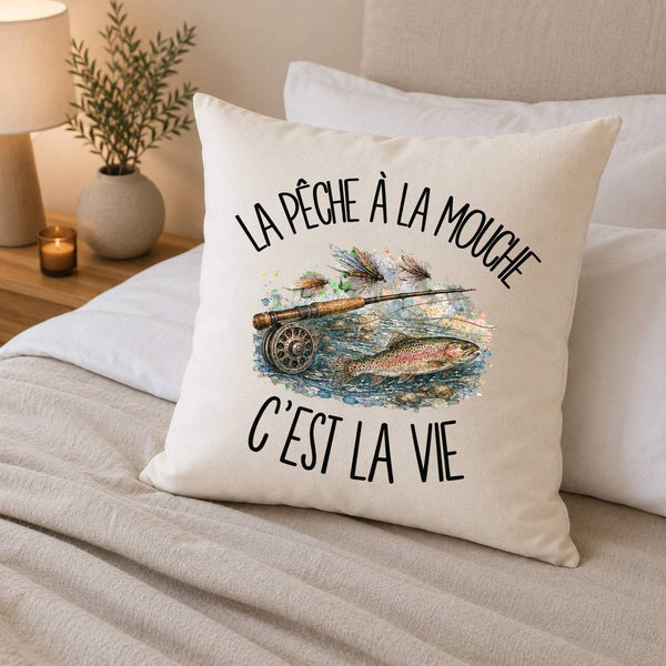 Housse de Coussin La pêche à la mouche c'est la vie