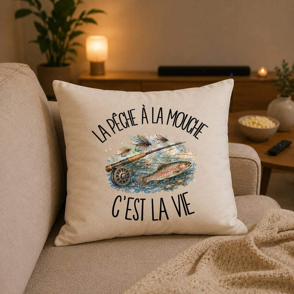 Housse de Coussin La pêche à la mouche c'est la vie