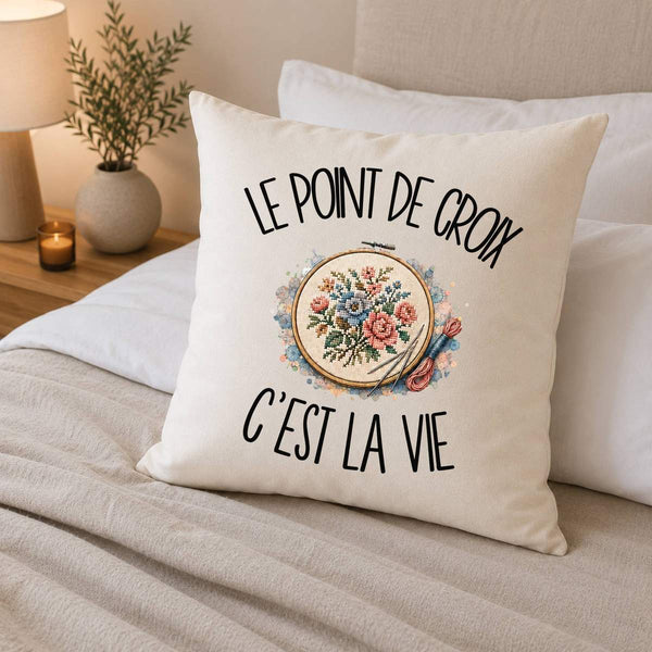 Housse de Coussin Le point de croix c'est la vie