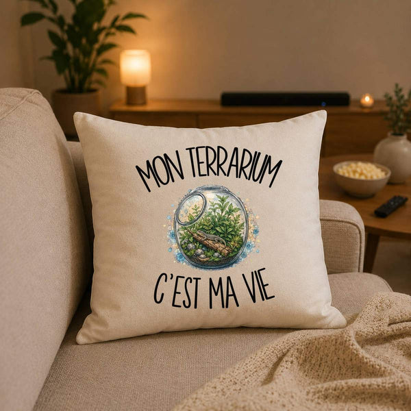 Housse de Coussin Mon terrarium c'est ma vie
