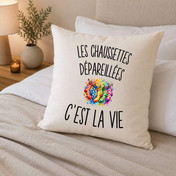 Housse de Coussin Les Chaussettes Dépareillées c’est la vie
