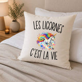 Housse de Coussin Les Licornes c’est la vie