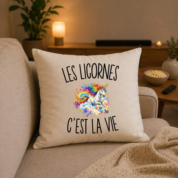 Housse de Coussin Les Licornes c’est la vie