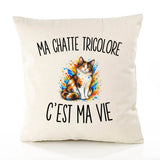Housse de Coussin Ma Chatte Tricolore c’est ma vie