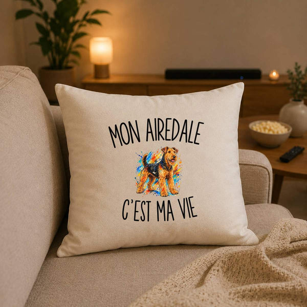 Housse de Coussin Mon Airedale c’est ma vie