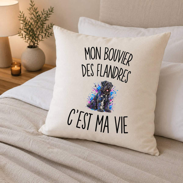 Housse de Coussin Mon Bouvier des Flandres c’est ma vie