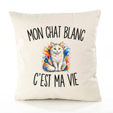 Housse de Coussin Mon Chat Blanc c’est ma vie