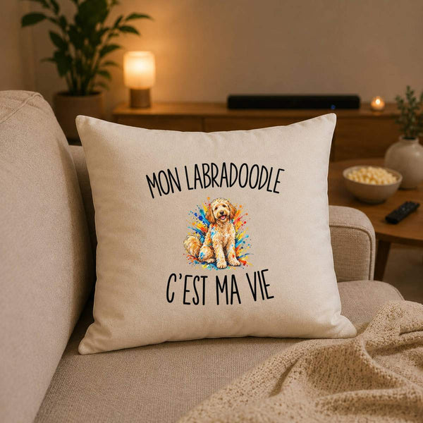 Housse de Coussin Mon Labradoodle c’est ma vie